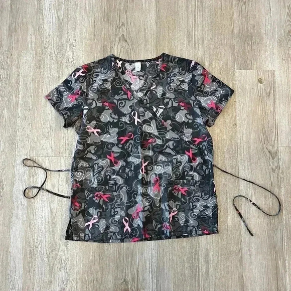 Womens Just Be Breast Cancer Ribbon Scrub Top - M - Picture 1 of 6
